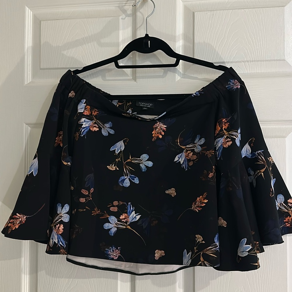 Topshop crop floral bell flare sleeves top 6